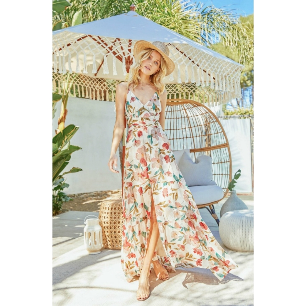 ASTR Frolic Floral Maxi Dress in Cream Ruby Floral